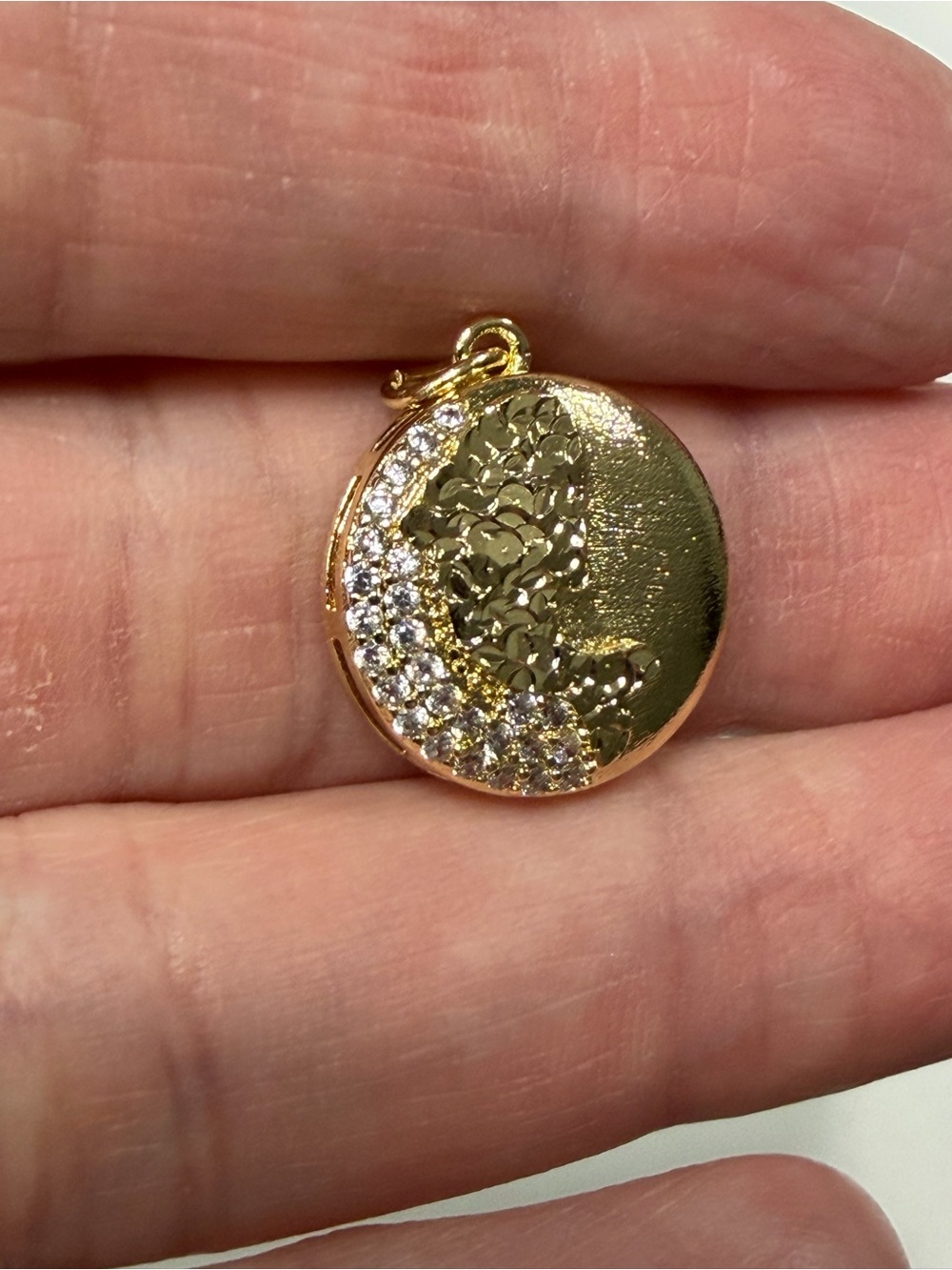 Pretty Bird USA Gold-Plated Hammered-Crescent Pavé CZ Pendant/Necklace Charm